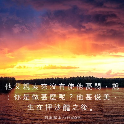Picture 03 - 列 王 紀 上 1:6 CUVT - 他 父 親 素 來 沒 有 使 他 憂 悶 ， - Bible Verse Picture