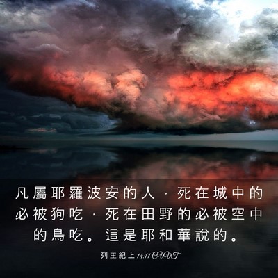 Picture 03 - 列 王 紀 上 14:11 CUVT - 凡 屬 耶 羅 波 安 的 人 ， 死 在 城 - Bible Verse Picture
