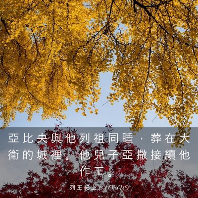 Picture 03 - 列 王 紀 上 15:8 CUVT - 亞 比 央 與 他 列 祖 同 睡 ， 葬 在 - Bible Verse Picture