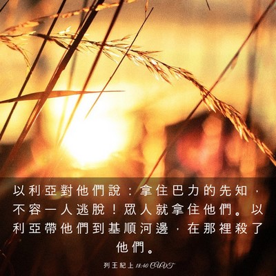 Picture 03 - 列 王 紀 上 18:40 CUVT - 以 利 亞 對 他 們 說 ： 拿 住 巴 力 - Bible Verse Picture
