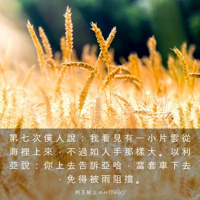 Picture 03 - 列 王 紀 上 18:44 CUVT - 第 七 次 僕 人 說 ： 我 看 見 有 一 - Bible Verse Picture