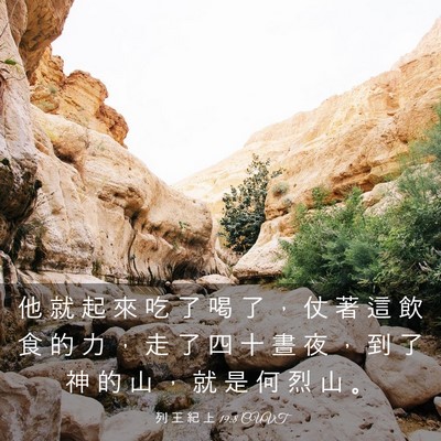 Picture 03 - 列 王 紀 上 19:8 CUVT - 他 就 起 來 吃 了 喝 了 ， 仗 著 這 - Bible Verse Picture