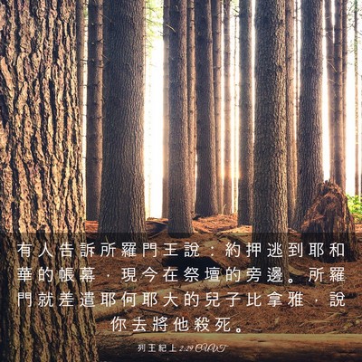 Picture 03 - 列 王 紀 上 2:29 CUVT - 有 人 告 訴 所 羅 門 王 說 ： 約 押 - Bible Verse Picture