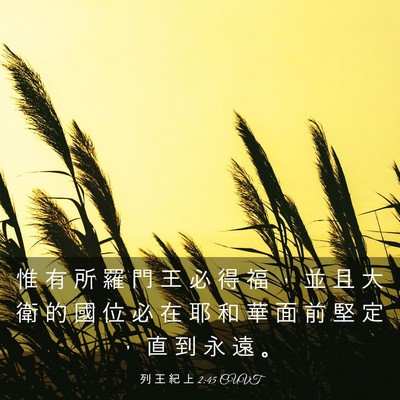 Picture 03 - 列 王 紀 上 2:45 CUVT - 惟 有 所 羅 門 王 必 得 福 ， 並 且 - Bible Verse Picture