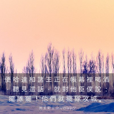 Picture 03 - 列 王 紀 上 20:12 CUVT - 便 哈 達 和 諸 王 正 在 帳 幕 裡 喝 - Bible Verse Picture
