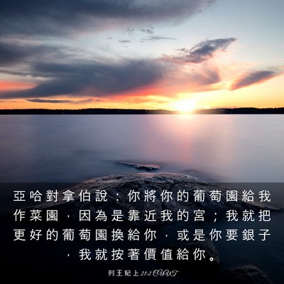Picture 03 - 列 王 紀 上 21:2 CUVT - 亞 哈 對 拿 伯 說 ： 你 將 你 的 葡 - Bible Verse Picture