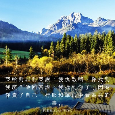 Picture 03 - 列 王 紀 上 21:20 CUVT - 亞 哈 對 以 利 亞 說 ： 我 仇 敵 啊 - Bible Verse Picture