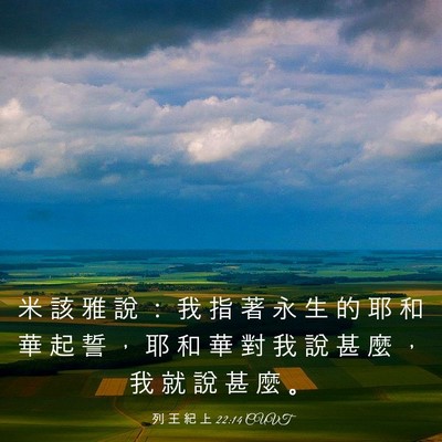 Picture 03 - 列 王 紀 上 22:14 CUVT - 米 該 雅 說 ： 我 指 著 永 生 的 耶 - Bible Verse Picture