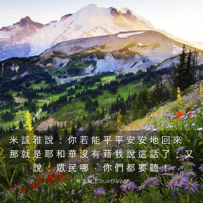 Picture 03 - 列 王 紀 上 22:28 CUVT - 米 該 雅 說 ： 你 若 能 平 平 安 安 - Bible Verse Picture
