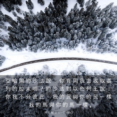 Picture 03 - 列 王 紀 上 22:4 CUVT - 亞 哈 問 約 沙 法 說 ： 你 肯 同 我 - Bible Verse Picture
