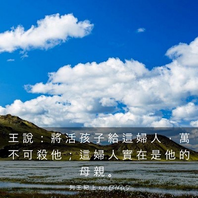 Picture 03 - 列 王 紀 上 3:27 CUVT - 王 說 ： 將 活 孩 子 給 這 婦 人 ， - Bible Verse Picture