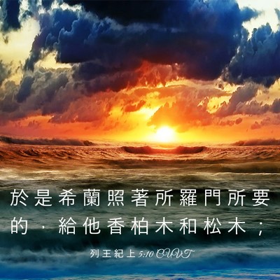 Picture 03 - 列 王 紀 上 5:10 CUVT - 於 是 希 蘭 照 著 所 羅 門 所 要 的 - Bible Verse Picture