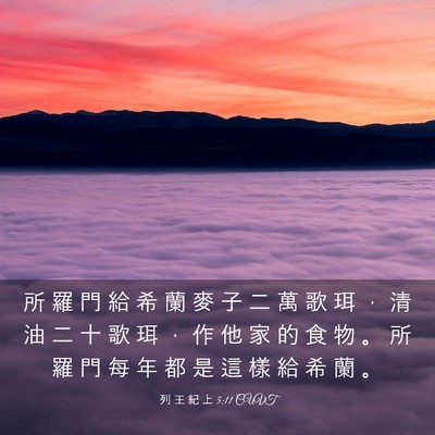 Picture 03 - 列 王 紀 上 5:11 CUVT - 所 羅 門 給 希 蘭 麥 子 二 萬 歌 珥 - Bible Verse Picture