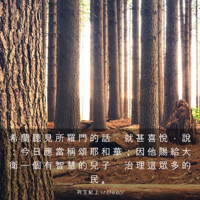 Picture 03 - 列 王 紀 上 5:7 CUVT - 希 蘭 聽 見 所 羅 門 的 話 ， 就 甚 - Bible Verse Picture