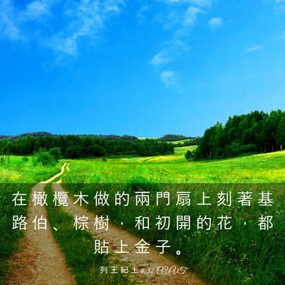 Picture 03 - 列 王 紀 上 6:32 CUVT - 在 橄 欖 木 做 的 兩 門 扇 上 刻 著 - Bible Verse Picture