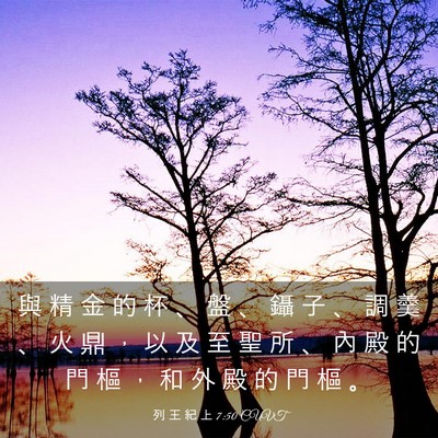 Picture 03 - 列 王 紀 上 7:50 CUVT - 與 精 金 的 杯 、 盤 、 鑷 子 、 調 - Bible Verse Picture