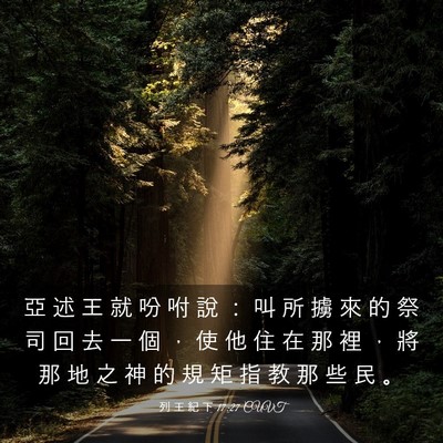 Picture 03 - 列 王 紀 下 17:27 CUVT - 亞 述 王 就 吩 咐 說 ： 叫 所 擄 來 - Bible Verse Picture