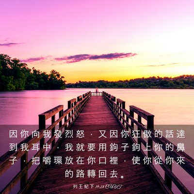 Picture 03 - 列 王 紀 下 19:28 CUVT - 因 你 向 我 發 烈 怒 ， 又 因 你 狂 - Bible Verse Picture