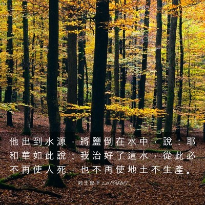 Picture 03 - 列 王 紀 下 2:21 CUVT - 他 出 到 水 源 ， 將 鹽 倒 在 水 中 - Bible Verse Picture