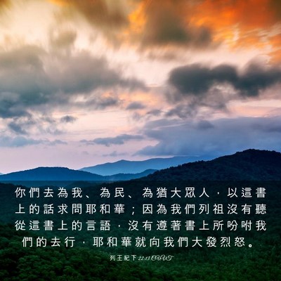 Picture 03 - 列 王 紀 下 22:13 CUVT - 你 們 去 為 我 、 為 民 、 為 猶 大 - Bible Verse Picture