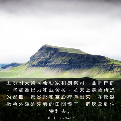 Picture 03 - 列 王 紀 下 23:4 CUVT - 王 吩 咐 大 祭 司 希 勒 家 和 副 祭 - Bible Verse Picture