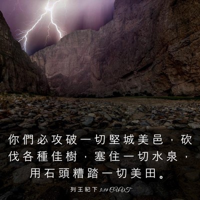 Picture 03 - 列 王 紀 下 3:19 CUVT - 你 們 必 攻 破 一 切 堅 城 美 邑 ， - Bible Verse Picture