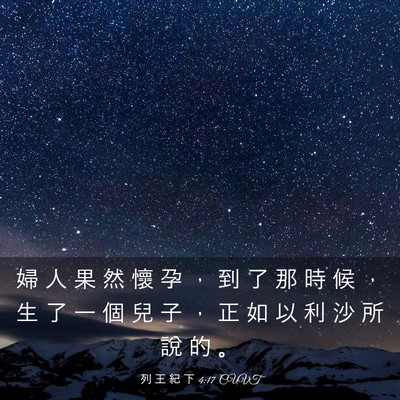 Picture 03 - 列 王 紀 下 4:17 CUVT - 婦 人 果 然 懷 孕 ， 到 了 那 時 候 - Bible Verse Picture
