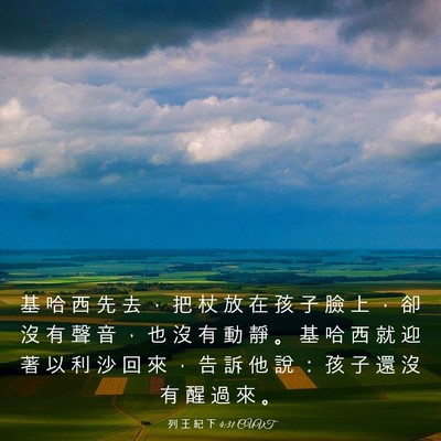 Picture 03 - 列 王 紀 下 4:31 CUVT - 基 哈 西 先 去 ， 把 杖 放 在 孩 子 - Bible Verse Picture