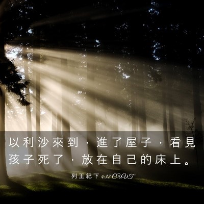 Picture 03 - 列 王 紀 下 4:32 CUVT - 以 利 沙 來 到 ， 進 了 屋 子 ， 看 - Bible Verse Picture
