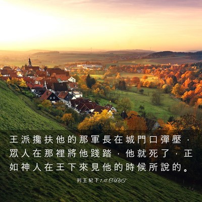 Picture 03 - 列 王 紀 下 7:17 CUVT - 王 派 攙 扶 他 的 那 軍 長 在 城 門 - Bible Verse Picture