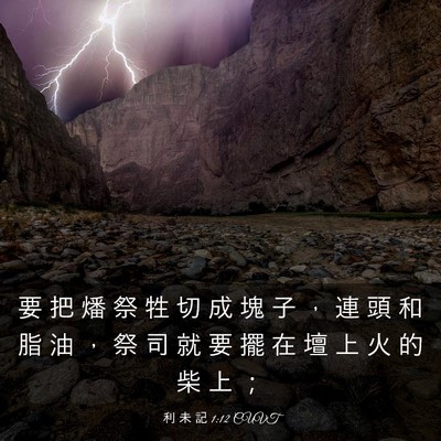 Picture 03 - 利 未 記 1:12 CUVT - 要 把 燔 祭 牲 切 成 塊 子 ， 連 頭 - Bible Verse Picture