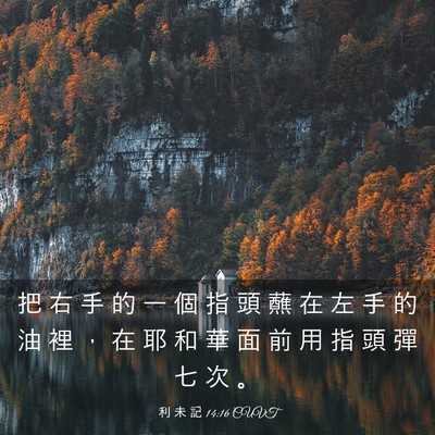 Picture 03 - 利 未 記 14:16 CUVT - 把 右 手 的 一 個 指 頭 蘸 在 左 手 - Bible Verse Picture