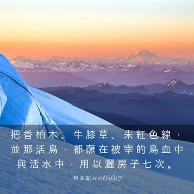 Picture 03 - 利 未 記 14:51 CUVT - 把 香 柏 木 、 牛 膝 草 、 朱 紅 色 - Bible Verse Picture