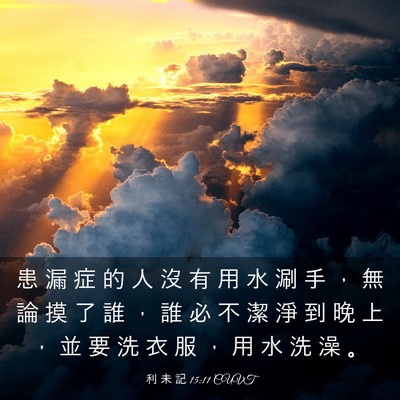 Picture 03 - 利 未 記 15:11 CUVT - 患 漏 症 的 人 沒 有 用 水 涮 手 ， - Bible Verse Picture
