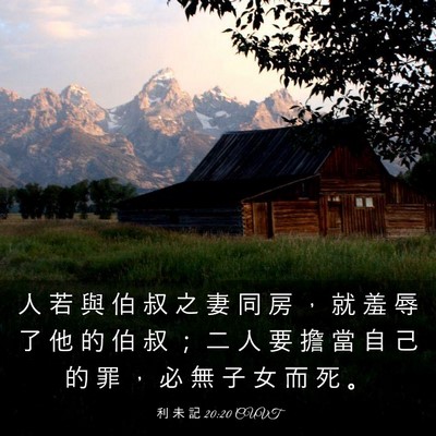 Picture 03 - 利 未 記 20:20 CUVT - 人 若 與 伯 叔 之 妻 同 房 ， 就 羞 - Bible Verse Picture
