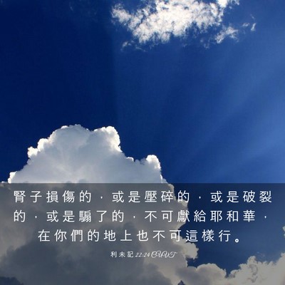 Picture 03 - 利 未 記 22:24 CUVT - 腎 子 損 傷 的 ， 或 是 壓 碎 的 ， - Bible Verse Picture