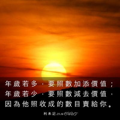 Picture 03 - 利 未 記 25:16 CUVT - 年 歲 若 多 ， 要 照 數 加 添 價 值 - Bible Verse Picture