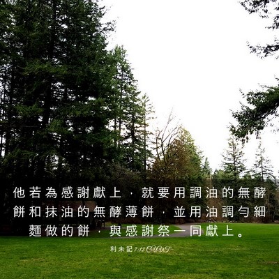 Picture 03 - 利 未 記 7:12 CUVT - 他 若 為 感 謝 獻 上 ， 就 要 用 調 - Bible Verse Picture