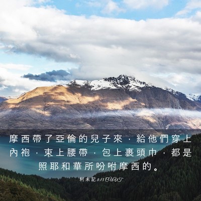 Picture 03 - 利 未 記 8:13 CUVT - 摩 西 帶 了 亞 倫 的 兒 子 來 ， 給 - Bible Verse Picture