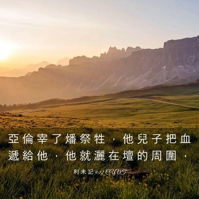 Picture 03 - 利 未 記 9:12 CUVT - 亞 倫 宰 了 燔 祭 牲 ， 他 兒 子 把 - Bible Verse Picture