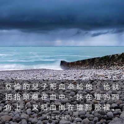 Picture 03 - 利 未 記 9:9 CUVT - 亞 倫 的 兒 子 把 血 奉 給 他 ， 他 - Bible Verse Picture