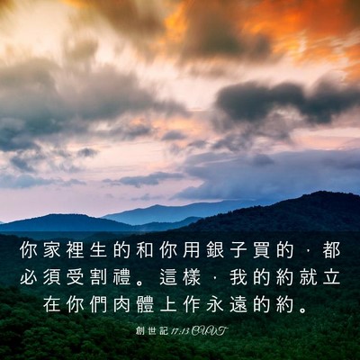 Picture 03 - 創 世 記 17:13 CUVT - 你 家 裡 生 的 和 你 用 銀 子 買 的 - Bible Verse Picture