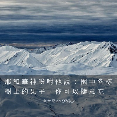 Picture 03 - 創 世 記 2:16 CUVT - 耶 和 華 神 吩 咐 他 說 ： 園 中 各 - Bible Verse Picture