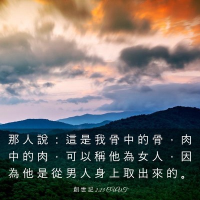 Picture 03 - 創 世 記 2:23 CUVT - 那 人 說 ： 這 是 我 骨 中 的 骨 ， - Bible Verse Picture