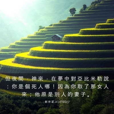 Picture 03 - 創 世 記 20:3 CUVT - 但 夜 間 ， 神 來 ， 在 夢 中 對 亞 - Bible Verse Picture