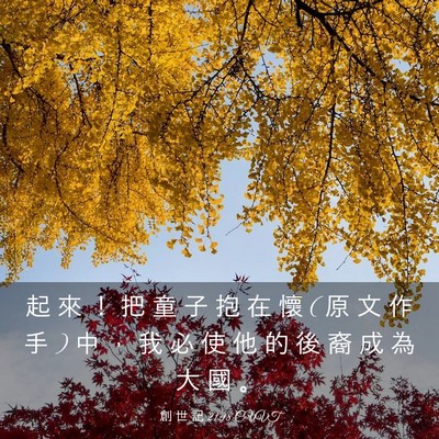 Picture 03 - 創 世 記 21:18 CUVT - 起 來 ！ 把 童 子 抱 在 懷 ( 原 文 作 - Bible Verse Picture