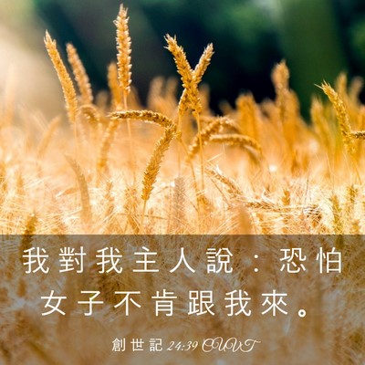 Picture 03 - 創 世 記 24:39 CUVT - 我 對 我 主 人 說 ： 恐 怕 女 子 不 - Bible Verse Picture