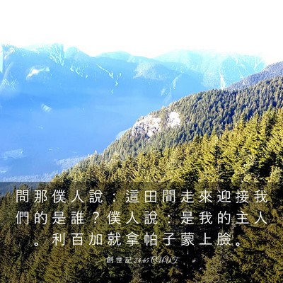 Picture 03 - 創 世 記 24:65 CUVT - 問 那 僕 人 說 ： 這 田 間 走 來 迎 - Bible Verse Picture