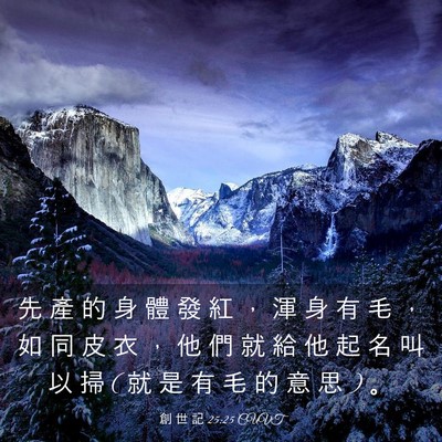 Picture 03 - 創 世 記 25:25 CUVT - 先 產 的 身 體 發 紅 ， 渾 身 有 毛 - Bible Verse Picture
