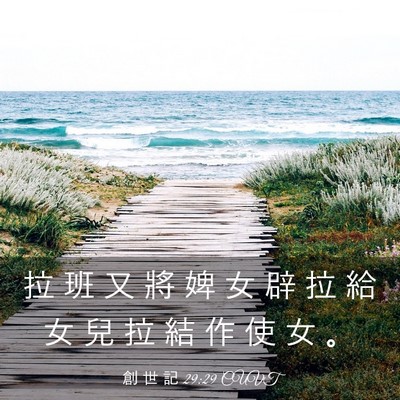 Picture 03 - 創 世 記 29:29 CUVT - 拉 班 又 將 婢 女 辟 拉 給 女 兒 拉 - Bible Verse Picture